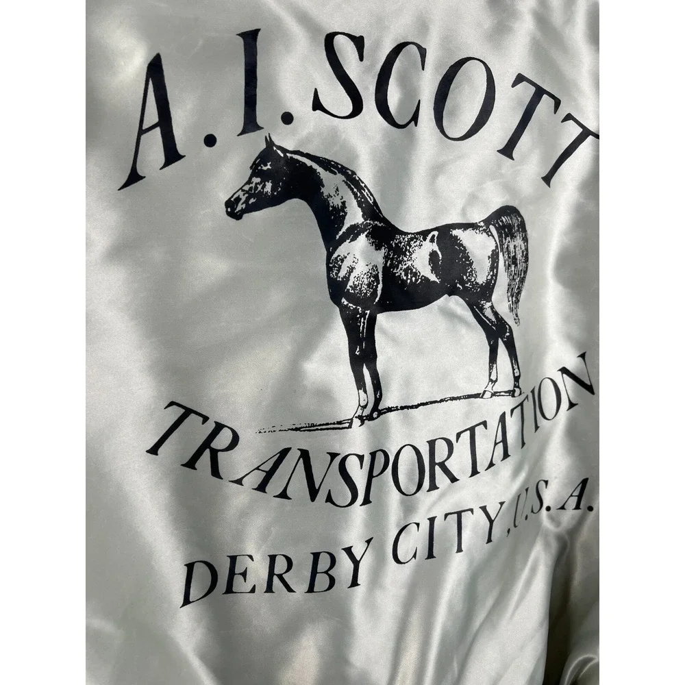 Vintage Aristo Jac Hilton Satin Bomber Jacket Large Scott Transportation Horse